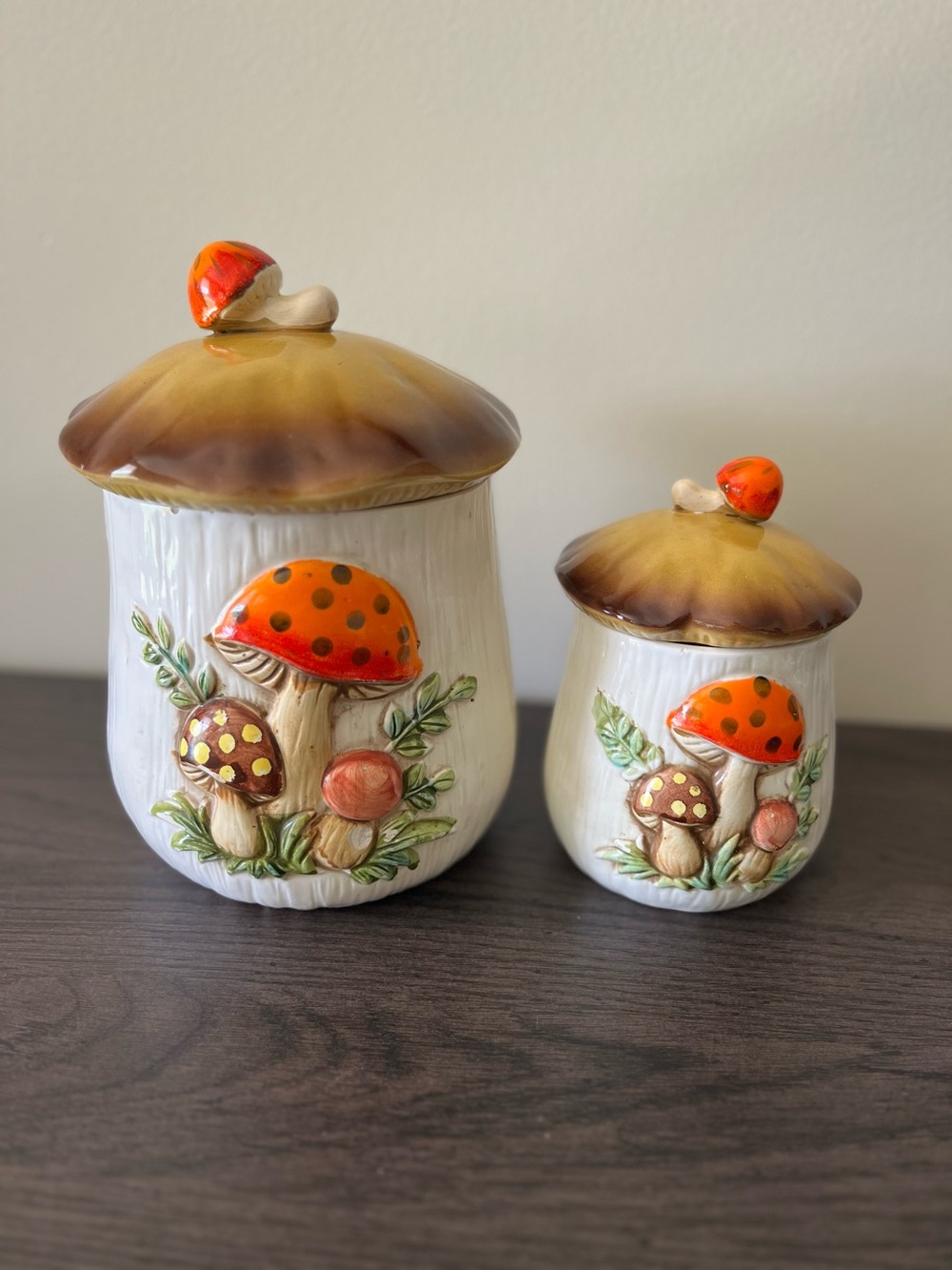 Vintage Genuine Merry Mushroom Canisters